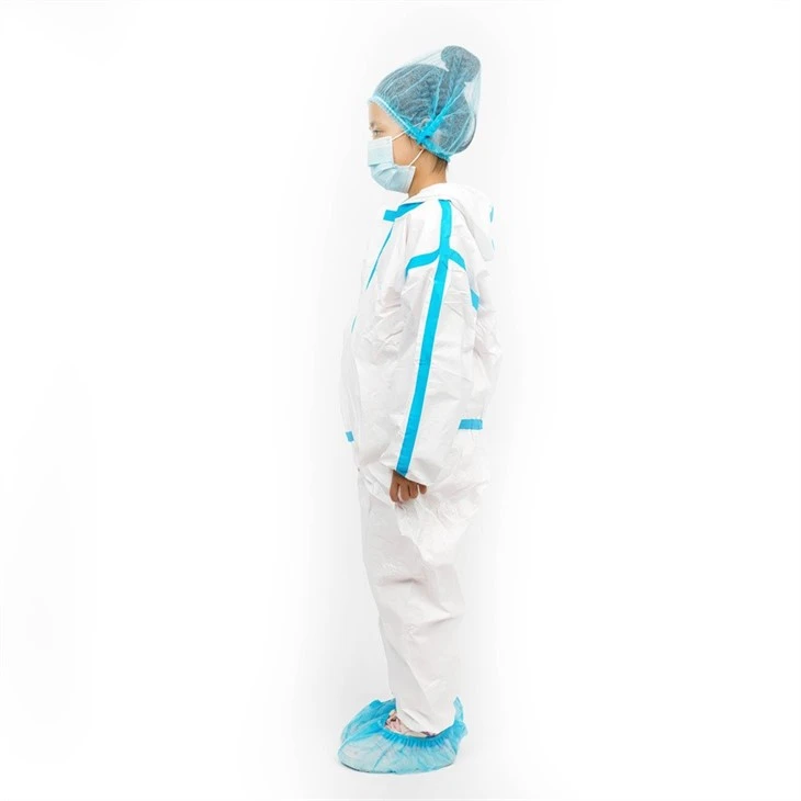 Disposable medical coverall with blue tapes 4